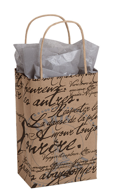Small (Rose) - Paris Script Paper Shopping Bags - Case of 100zoom