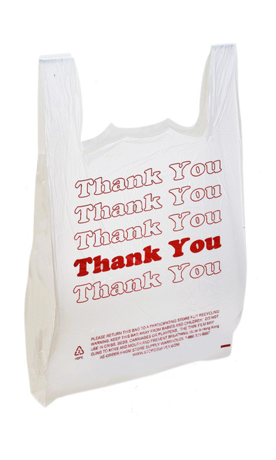 Large White Thank You Plastic T-Shirt Bags - Case of 500zoom