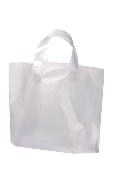 Recycled Clear Frosted Plastic Shopping Bags - Case of 250zoom