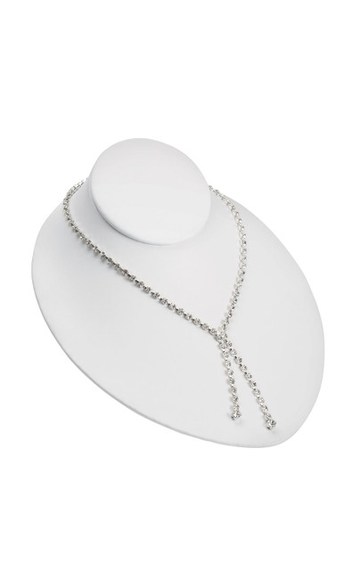 An image of the adjustable necklace bust in white faux leather