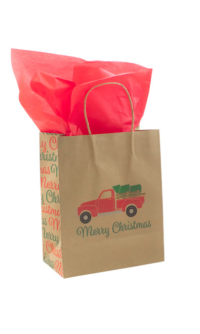 Medium (Cub) - Christmas Truck Paper Shopping Bags - Case of 100zoom