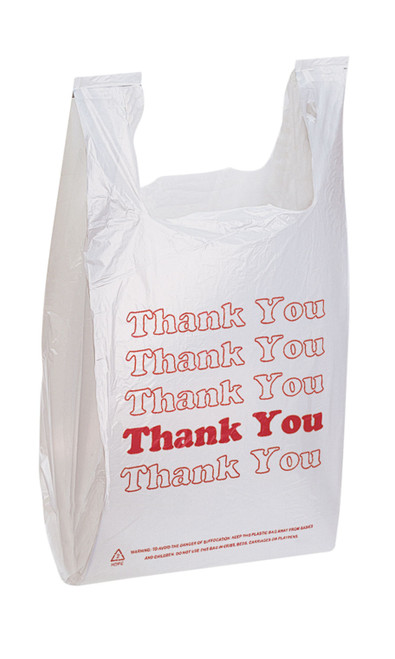 White Thank You Plastic T-Shirt Bags - Case of 1,000zoom