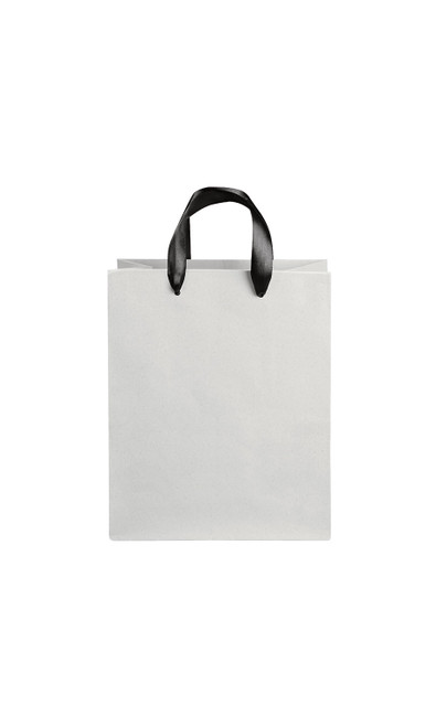 Medium White on Kraft Premium Folded Top Paper Bags Black Ribbon Handleszoom