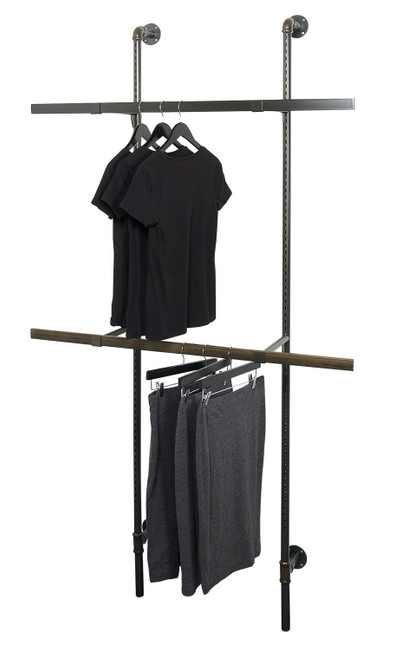 An image of the Boutique Pipe Outrigger System Kit 4 with clothing hanging from it