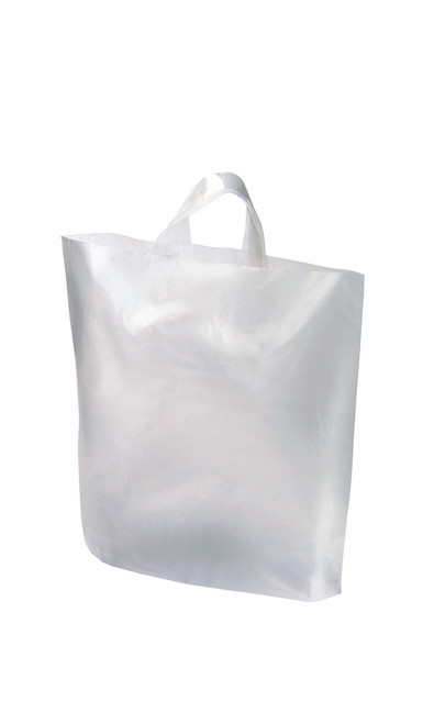 Recycled Clear Frosted Plastic Shopping Bags - Case of 250zoom