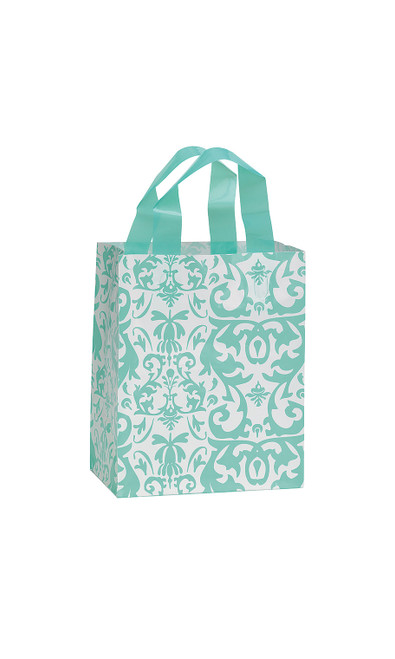 Medium Aqua Damask Frosted Shopping Bags - Case of 100zoom