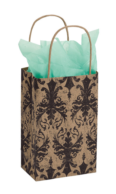 Small Distressed Damask Paper Shopping Bags - Case of 100zoom