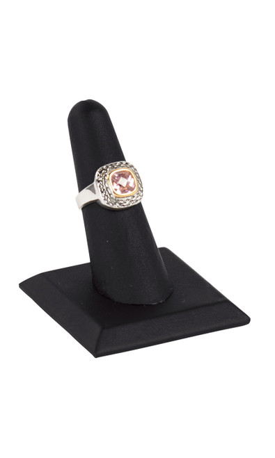 Single Finger Square Base Black Faux Leather Ring Displayzoom